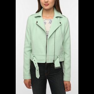 Asymmetrical Zipper Motocycle Biker Jacket Mint